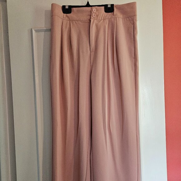 US-L, High Waisted Shirred Back Side Pocket Plicated, Strt Leg Suit Pant - Pink - Picture 5 of 6